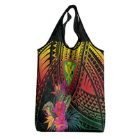 Hawaii Kanaka Maoli Flag Day Grocery Bag Tropical Flowers