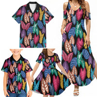Hawaii Colorful Tropical Leaves Family Matching Summer Maxi Dress and Hawaiian Shirt