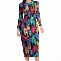 Hawaii Colorful Tropical Leaves Long Sleeve Bodycon Dress