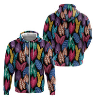 Hawaii Colorful Tropical Leaves Zip Hoodie