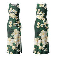Hawaii Hibiscus Plumeria Green Couples Matching Tank Maxi Dress and Hawaiian Shirt Polynesian Pattern
