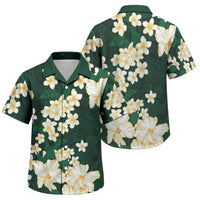 Hawaii Hibiscus Plumeria Green Family Matching Off Shoulder Short Dress and Hawaiian Shirt Polynesian Pattern