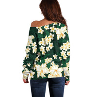Hawaii Hibiscus Plumeria Green Off Shoulder Sweater Polynesian Pattern