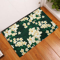 Hawaii Hibiscus Plumeria Green Rubber Doormat Polynesian Pattern