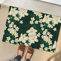 Hawaii Hibiscus Plumeria Green Rubber Doormat Polynesian Pattern
