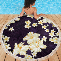 Hawaii Hibiscus Plumeria Purple Beach Blanket Polynesian Pattern