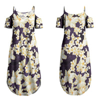 Hawaii Hibiscus Plumeria Purple Couples Matching Summer Maxi Dress and Hawaiian Shirt Polynesian Pattern