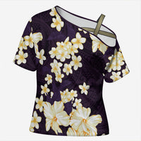 Hawaii Hibiscus Plumeria Purple Cross Shoulder Shirt Polynesian Pattern