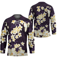 Hawaii Hibiscus Plumeria Purple Hockey Jersey Polynesian Pattern