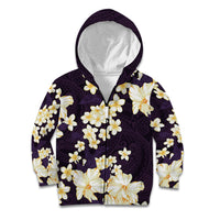 Hawaii Hibiscus Plumeria Purple Kid Hoodie Polynesian Pattern