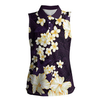 Hawaii Hibiscus Plumeria Purple Women Sleeveless Polo Shirt Polynesian Pattern