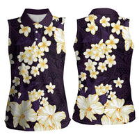 Hawaii Hibiscus Plumeria Purple Women Sleeveless Polo Shirt Polynesian Pattern