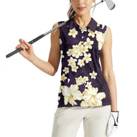 Hawaii Hibiscus Plumeria Purple Women Sleeveless Polo Shirt Polynesian Pattern