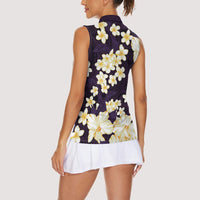 Hawaii Hibiscus Plumeria Purple Women Sleeveless Polo Shirt Polynesian Pattern