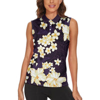 Hawaii Hibiscus Plumeria Purple Women Sleeveless Polo Shirt Polynesian Pattern