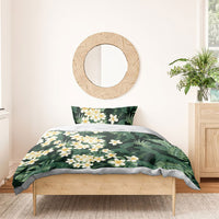 Hawaii Plumeria Tropical Leaves Bedding Set Monstera Calathea Palm Fronds