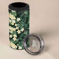 Hawaii Plumeria Tropical Leaves 4 in 1 Can Cooler Tumbler Monstera Calathea Palm Fronds