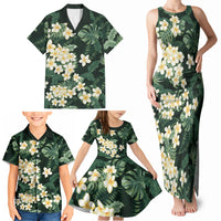 Hawaii Plumeria Tropical Leaves Family Matching Tank Maxi Dress and Hawaiian Shirt Monstera Calathea Palm Fronds