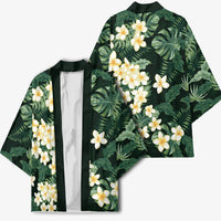Hawaii Plumeria Tropical Leaves Kimono Monstera Calathea Palm Fronds