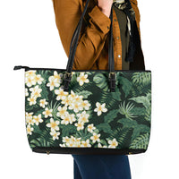 Hawaii Plumeria Tropical Leaves Leather Tote Bag Monstera Calathea Palm Fronds