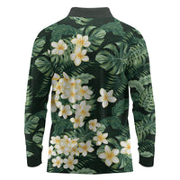Hawaii Plumeria Tropical Leaves Long Sleeve Polo Shirt Monstera Calathea Palm Fronds
