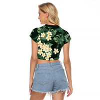 Hawaii Plumeria Tropical Leaves Raglan Cropped T Shirt Monstera Calathea Palm Fronds