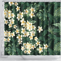 Hawaii Plumeria Tropical Leaves Shower Curtain Monstera Calathea Palm Fronds
