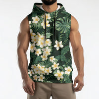 Hawaii Plumeria Tropical Leaves Sleeveless Hoodie Monstera Calathea Palm Fronds