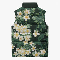 Hawaii Plumeria Tropical Leaves Sleeveless Puffer Jacket Monstera Calathea Palm Fronds