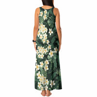Hawaii Plumeria Tropical Leaves Tank Maxi Dress Monstera Calathea Palm Fronds