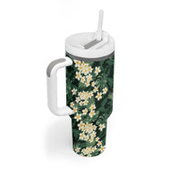 Hawaii Plumeria Tropical Leaves Tumbler With Handle Monstera Calathea Palm Fronds