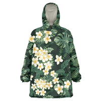 Hawaii Plumeria Tropical Leaves Wearable Blanket Hoodie Monstera Calathea Palm Fronds