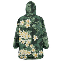 Hawaii Plumeria Tropical Leaves Wearable Blanket Hoodie Monstera Calathea Palm Fronds