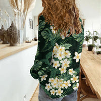 Hawaii Plumeria Tropical Leaves Women Casual Shirt Monstera Calathea Palm Fronds
