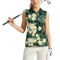 Hawaii Plumeria Tropical Leaves Women Sleeveless Polo Shirt Monstera Calathea Palm Fronds