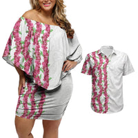 Hawaii Aalii Lei Couples Matching Off Shoulder Short Dress and Hawaiian Shirt Aalii Ku Makani