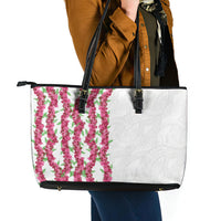 Hawaii Aalii Lei Leather Tote Bag Aalii Ku Makani