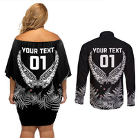 Custom New Zealand Rugby Couples Matching Off Shoulder Short Dress and Long Sleeve Button Shirt NZ Opango Forever Silver Fern Heart LT01 - Polynesian Pride