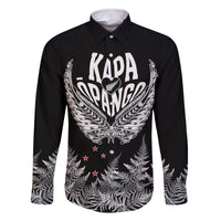 Custom New Zealand Rugby Family Matching Off Shoulder Maxi Dress and Hawaiian Shirt NZ Opango Forever Silver Fern Heart LT01 Dad's Shirt - Long Sleeve Black - Polynesian Pride