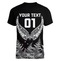 Custom New Zealand Rugby Women V Neck T Shirt NZ Opango Forever Silver Fern Heart LT01 - Polynesian Pride