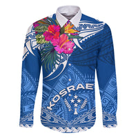 Kosrae Constitution Day Family Matching Tank Maxi Dress and Hawaiian Shirt Kusaie Special Style LT01 Dad's Shirt - Long Sleeve Blue - Polynesian Pride