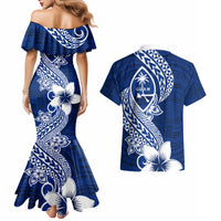 Hafa Adai Guam Couples Matching Mermaid Dress and Hawaiian Shirt Polynesian Floral Blue Pattern LT01 - Polynesian Pride