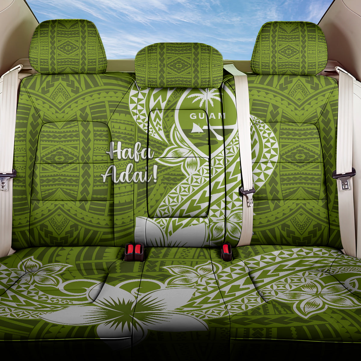 Hafa Adai Guam Back Car Seat Cover Polynesian Olive Green Blue Pattern LT01 One Size Green - Polynesian Pride
