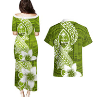 Hafa Adai Guam Couples Matching Puletasi Dress and Hawaiian Shirt Polynesian Olive Green Blue Pattern LT01 - Polynesian Pride