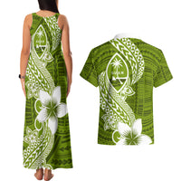 Hafa Adai Guam Couples Matching Tank Maxi Dress and Hawaiian Shirt Polynesian Olive Green Blue Pattern LT01 - Polynesian Pride
