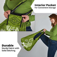 Hafa Adai Guam Grocery Bag Polynesian Olive Green Blue Pattern