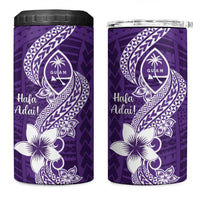 Hafa Adai Guam 4 in 1 Can Cooler Tumbler Polynesian Floral Purple Pattern