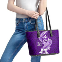 Hafa Adai Guam Leather Tote Bag Polynesian Floral Purple Pattern LT01 - Polynesian Pride