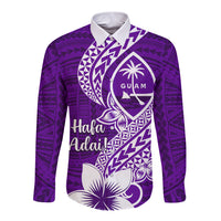 Hafa Adai Guam Long Sleeve Button Shirt Polynesian Floral Purple Pattern LT01 Unisex Purple - Polynesian Pride