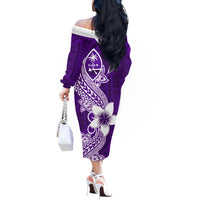Hafa Adai Guam Off The Shoulder Long Sleeve Dress Polynesian Floral Purple Pattern LT01 - Polynesian Pride